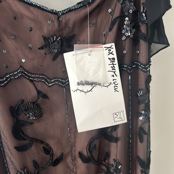 Betsey Johnson Vintage Y2K Sheer Black Over Beige Beaded Gown NWT - Picture 4 of 15
